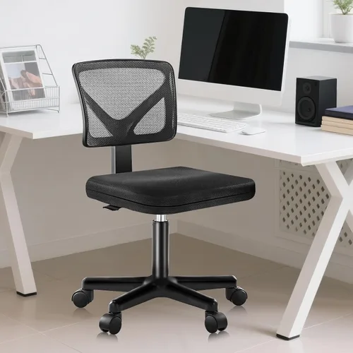 Vista 17 de DUMOS Sillas de oficina pequeñas con ruedas, ergonómicas ajustables para escritorio en casa, silla giratoria con ruedas, sin brazos, cómoda malla