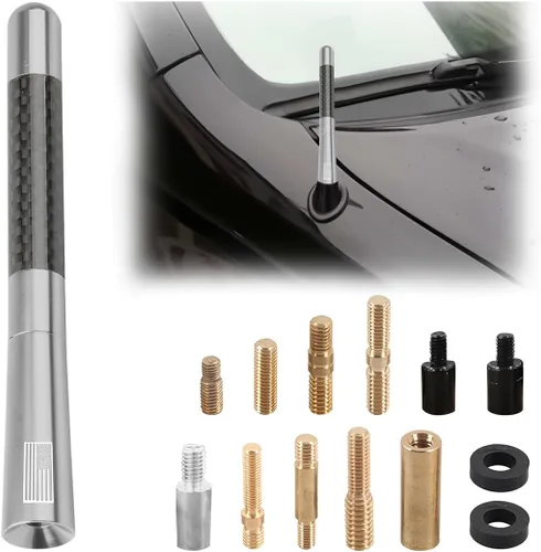 Vista 7 de BESULEN Antena Corta de Coche, Antena de Radio de Auto de 3.1 Pulgadas de Fibra de Carbono con Bandera Americana de Aluminio para Recepción AM/FM