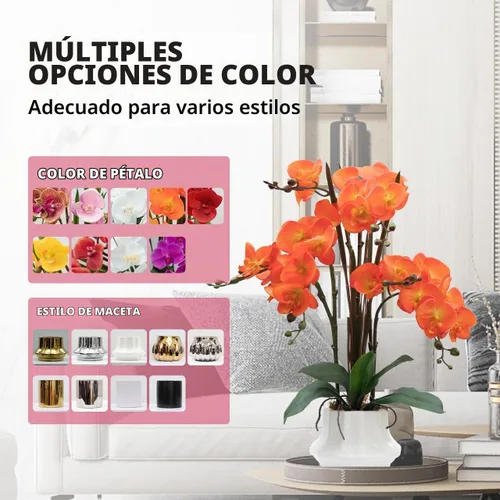 Vista 3 de CXGS Planta de orquídeas artificiales de 20.9 pulgadas, orquídeas artificiales de tacto real en jarrón de cerámica, arreglo floral de Phalaenopsis