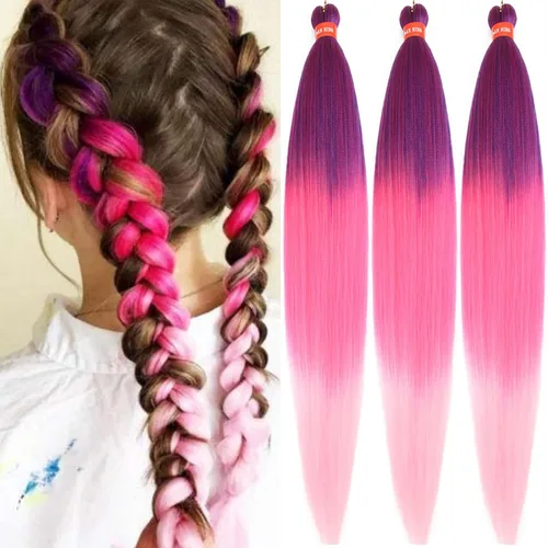 Vista 69 de Cabello trenzado preestirado ombré, extensiones de cabello trenzado sedoso, sin picazón, trenzas de cabello trenzado de ganchillo con textura Yaki