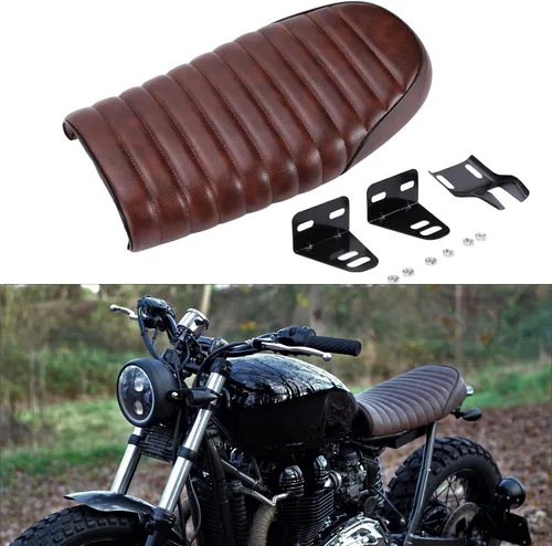 Vista 7 de DREAMIZER Asiento vintage para motocicleta Cafe Racer de Cuero PU compatible con Suzuki KZ400 KZ650 KZ750 TU250X GS450 GS750 GS1100 R75 R90 XJ550