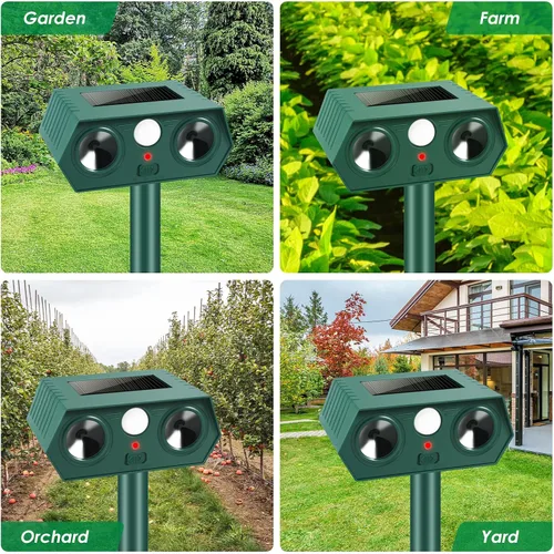 Vista 8 de Paquete de 2 repelentes ultrasónicos de animales alimentados por energía solar con detección de movimiento, disuasorio impermeable IP66 para gatos