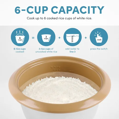 Vista 5 de AROMA® Olla arrocera One-Touch de 6 tazas (cocidas) estilo olla con superficie cerámica antiadherente libre de PFAS CoreCoat™ (1.5 cuartos de galón)