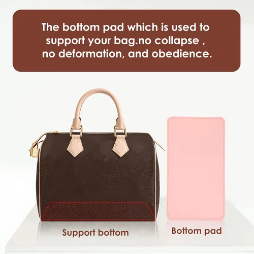 Vista 3 de KESOIL Inserto organizador de bolso para bolsos, Fit Speedy 30 Neverfull Felt Tote Insert con Base Shaper Zipper Bag en bolsa (rosa fieltro, grande)
