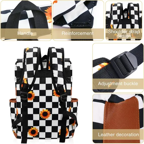 Vista 4 de MCWTH Mochila vintage para laptop para mujeres y hombres, bolsas escolares delgadas de 15.6 pulgadas con puerto de carga USB para estudiantes
