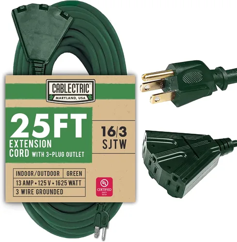 Vista 17 de Cable de extensión marrón de 6 pies con 3 tomas de corriente eléctrica, cable SJTW resistente 16/3 con enchufe de 3 clavijas para seguridad, 13