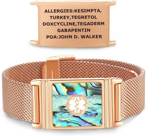 Vista 11 de Alpha - Pulsera unisex de acero inoxidable para identificación de alerta médica, ajustable, talla única