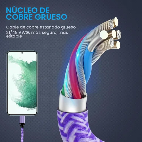Vista 6 de Cable de carga rápida tipo C cargador de teléfono Android 3FT USB C Power