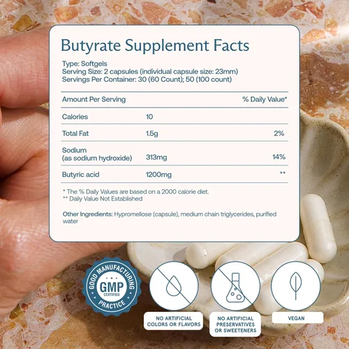 Vista 3 de BodyBio Butirato - Postbiótico para la Salud Intestinal, Apoyo Digestivo, Alivio de Hinchazón, Gases y Estreñimiento, Reparación de Intestino
