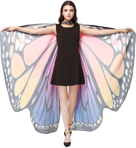 Vista 7 de AWAYTR Chal de alas de mariposa para mujer, capa de hadas para mujer, accesorio de disfraz de Halloween