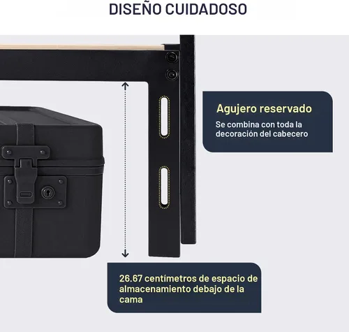 Vista 4 de Marco de cama Allewie tamaño matrimonial con plataforma y 3 cajones de almacenamiento, tapizado en piel sintética, soporte de listones de madera,