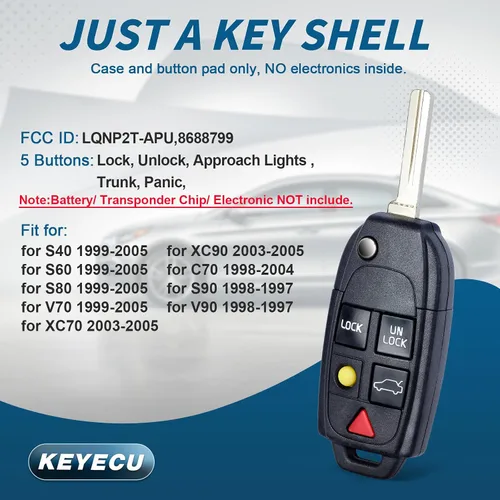 Vista 2 de Keyecu Modificado Flip Floding Remote Key Shell para S60 S70 S80 S90 V70 caso FOB 4+1 botón