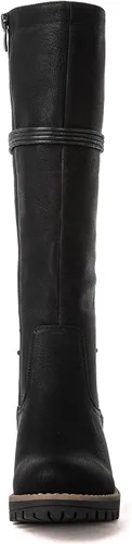 Vista 4 de GLOBALWIN - Botas de combate de equitación altas con cordones para mujer, cómodas botas góticas de motocicleta para mujer con cremallera y tacón