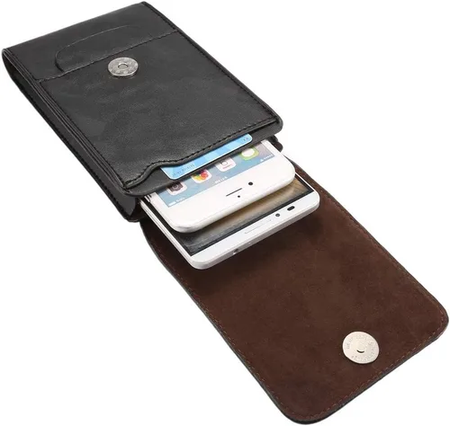 Vista 6 de Riñonera de cuero para teléfono celular para hombre, clip para cinturón de teléfono celular, bolsa vertical pequeña para teléfono inteligente