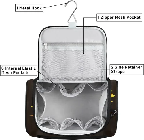 Vista 5 de cfpolar Animal Fox Flores Colgantes Neceser de Viaje Neceser Organizador de Maquillaje Bolsa de Almacenamiento de Cosméticos Baño Bolsa