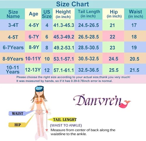 Vista 6 de Danvren Traje de baño de cola de sirena para niñas de 3 a 12 años