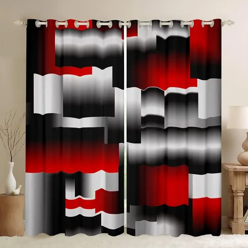 Vista 9 de Cortinas geométricas a rayas para dormitorio, niños, arte abstracto retro, rectangular, cortinas de oscurecimiento rectangulares para mujeres