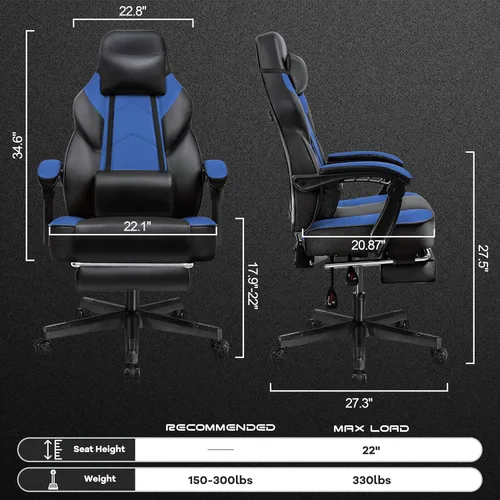 Vista 3 de Silla de videojuegos para adultos, silla de juegos con reposapiés, silla de computadora grande y alta con soporte lumbar de masaje, capacidad