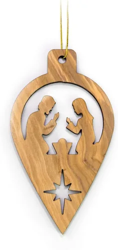 Vista 11 de Adornos de madera de olivo de Tierra Santa, adorno de pesebre de madera con bombilla 2D, pastores y ángeles, adornos de Navidad cristianos de 2 x 4