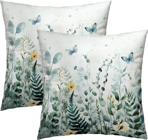 Vista 16 de Juego de 2 fundas de almohada de bosque de abedul, fundas de almohada decorativas de montaña de madera verde oscuro brumoso de 16 x 16 pulgadas