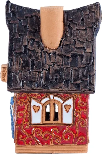 Vista 4 de Aldeas de cerámica y casas colección - coleccionable casa roja miniatura - cono incienso titular R502