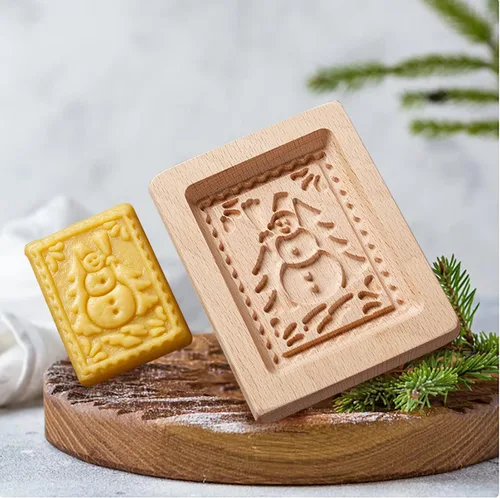 Vista 25 de Molde de Galletas de Madera Herramienta de Decoración de Galletas de Madera Moldes de Galletas 3D Molde de Hornear Gracioso Arte de Relieve Navidad
