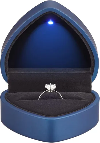 Vista 11 de LETURE Caja de regalo para anillos en forma de corazón con luz LED, joyero de terciopelo para aretes con luz, caja de exhibición de joyas para Negro