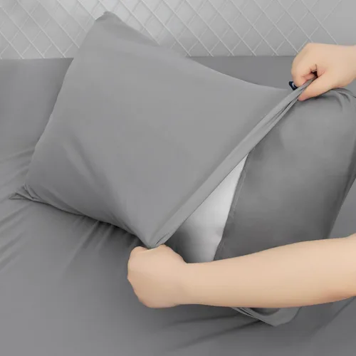 Vista 4 de Moonsea Juego de sábanas tamaño completo de bolsillo extra profundo para colchón de aire - Sábanas de bolsillo profundo juego de sábanas de cama Gris