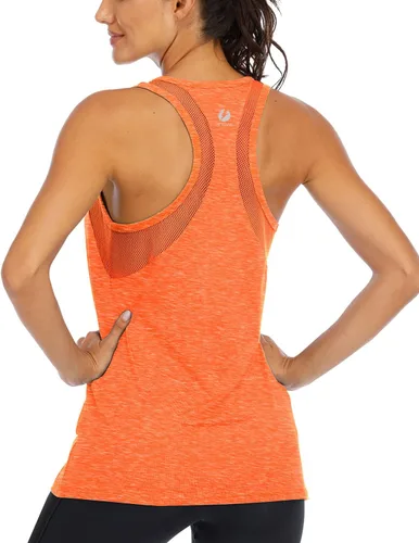 Vista 8 de ICTIVE - Camiseta sin mangas de entrenamiento para mujer, ajuste holgado, malla de yoga, espalda cruzada, espalda abierta Albaricoque