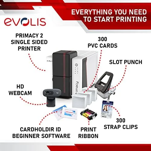 Vista 9 de Evolis Primacy 2 Impresora de identificación de una sola cara con software para principiantes, cámara web HD y todo lo necesario para imprimir