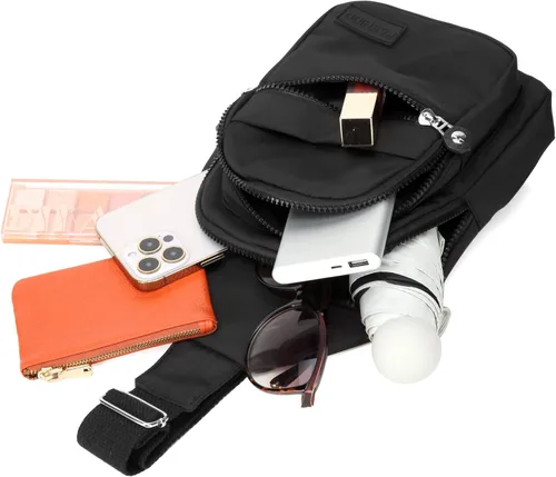 Vista 6 de Banelu Pequeña mochila bandolera bandolera para mujeres y hombres, bolsa de pecho, riñonera cruzada para exteriores, senderismo, viajes, color negro