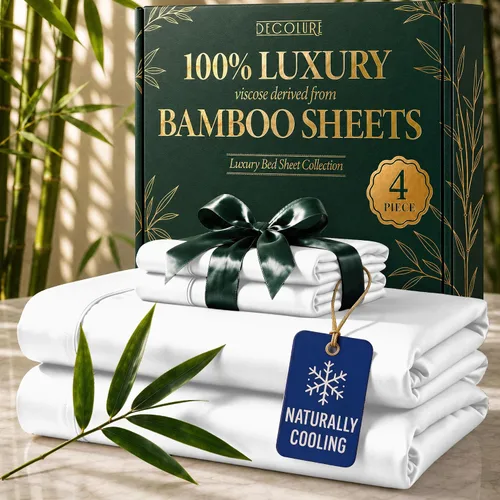 Vista 35 de DECOLURE Sábanas de Viscosa 100% Derivada de Bambú Tamaño Full - Juego de Sábanas de Lujo de 6 Piezas Naturalmente Refrescantes, Ultra Suaves Negro