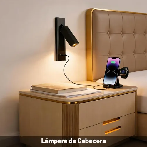 Vista 4 de Luz de lectura montada en la pared con USB, luz LED de lectura de cabecera con interruptor, luces de lectura empotradas ajustables para cabecero