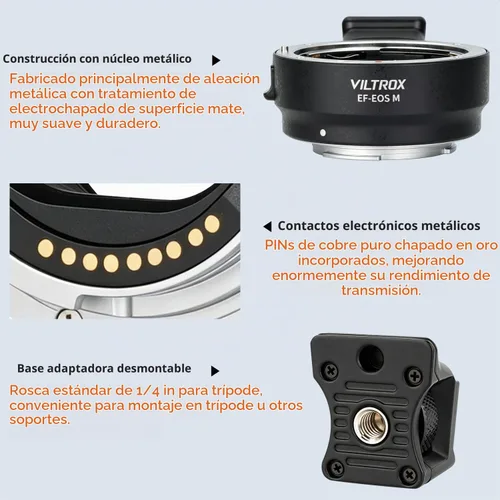 Vista 5 de Adaptador de lente EF-EOS M Anillo convertidor de lente de enfoque automático compatible con lentes Canon EF/EF-S y cámaras Canon EOS-M