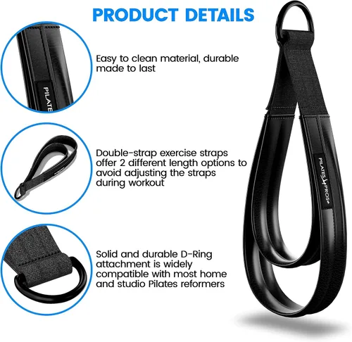 Vista 4 de Correas de doble bucle cubiertas de vinilo para equipos de pilates, correas acolchadas con anillo en D para entrenamiento de gimnasio en estudio