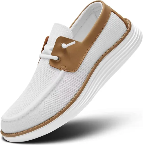 Vista 14 de Zapatos náuticos para hombre, mocasines casuales sin cordones para caminar, zapatillas de vestir de malla, Oxford de negocios para trabajo, suela