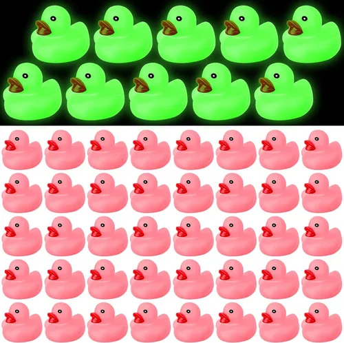 Vista 8 de 24 patos de goma que brillan en la oscuridad de 2.2 pulgadas, mini pato de goma fluorescente, juguetes flotantes para tina de bebé, fiestas