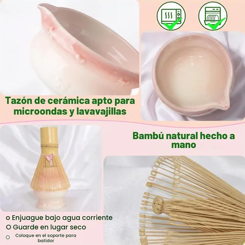 Vista 6 de Matcha Whisk Set With Bowl: 3 Replacement Bamboo Whisks Pink