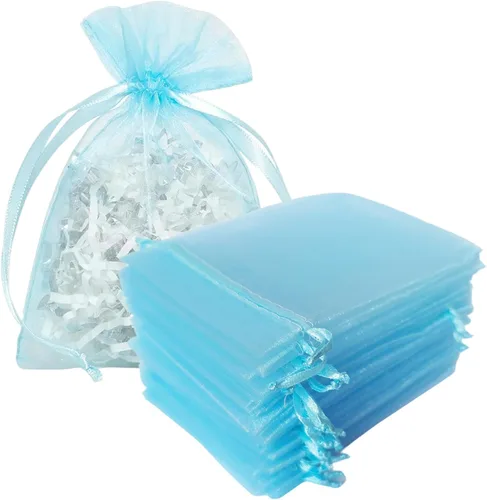 Vista 31 de Juego de 50 bolsas de organza de regalo con cordón azul aguamarina de 4 x 6 pulgadas para baby shower, Navidad, boda, recuerdos de fiesta, despedida