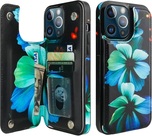 Vista 36 de HAOPINSH Funda tipo cartera con tarjetero para iPhone 14/13, diseño de Girasoles Bandera Americana
