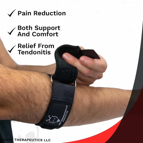 Vista 3 de Dr. Wolf - Codera de tenis - Correa de compresión ajustable para antebrazo para tendinitis, mouse y codo de computadora, alivio del dolor de codo