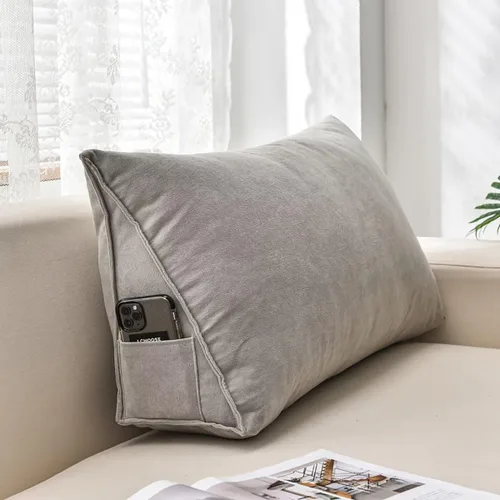 Vista 10 de Almohadas de cuña para cabecero, almohada de lectura triangular, almohadas de respaldo para reposo en cama, cojín de felpilla suave de color sólido