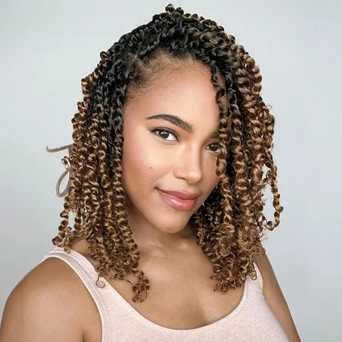 Vista 8 de Leeven Cabello rubio degradado de 14 pulgadas, pretrenzado y trenzado de pasión, 8 paquetes de extensiones de cabello sintético bohemio para mujeres