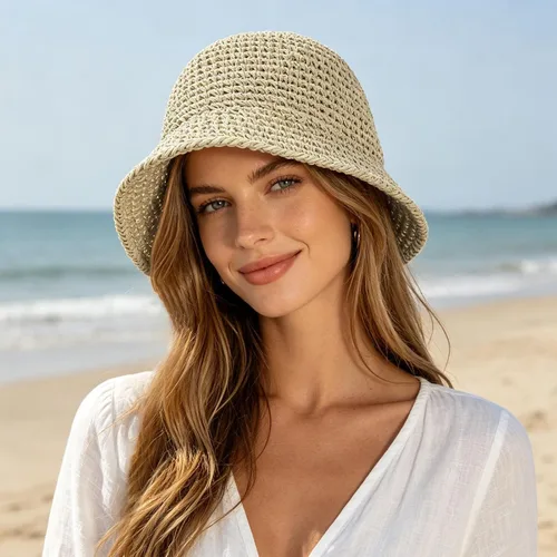 Vista 3 de Women's Wide Brim Sun Hat with UPF 50+ for Beach & Outdoor,UPF Fabric Beige