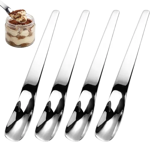 Vista 9 de Cuchara de postre de acero inoxidable con mango ergonómico largo, (3)