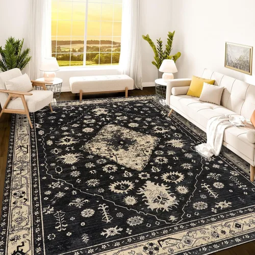 Vista 127 de Istana Alfombra larga antideslizante de 2.5 x 8 para el hogar, para pasillo y cocina, lavable, sedosa y suave al tacto, elegante, color azul y marfil