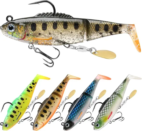Vista 16 de TRUSCEND Duramax Pre-Rigged Fishing Lures with BKK Jig Hooks, 10X Tear-Resistant TPE Soft Swimbaits for Bass Striper Trout Crappie Walleye Grouper