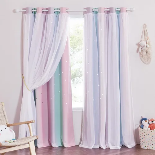 Vista 24 de NICETOWN Cortinas para dormitorio de niñas, cortinas de arco iris, cortinas de estrellas, cortinas de princesa, decoración de habitación