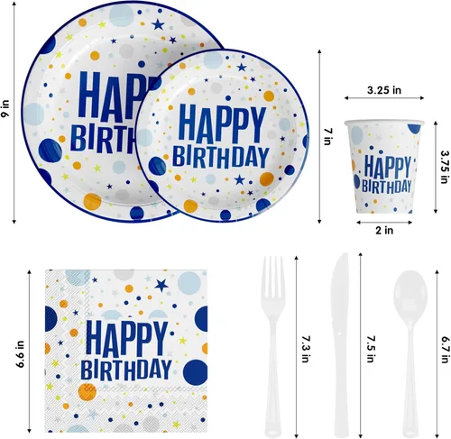 Vista 2 de Exquisite 350 Piezas Platos de Plástico de Cumpleaños Azules Para Fiestas, Juego de Platos Desechables de Cumpleaños Azules, 50 de Cada Juego