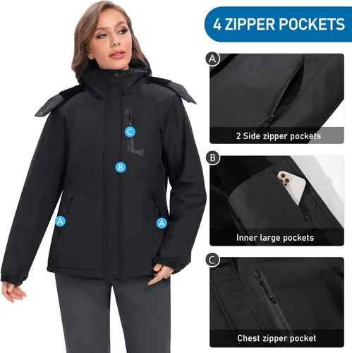Vista 4 de GOLDEN CAMEL Women's Winter Jacket Windproof Ski Snow Jacket Waterproof Thicken Parka Rain Jacket Warm Puffer Coat